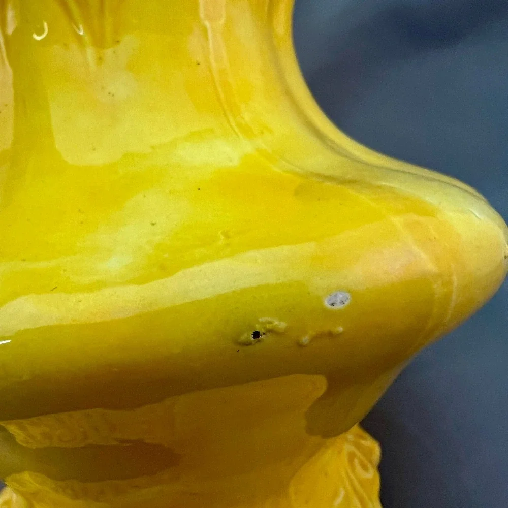 Ceramic Vase Yellow Fair Embossed Scalloped No. 62 Vintage See pics for flaws